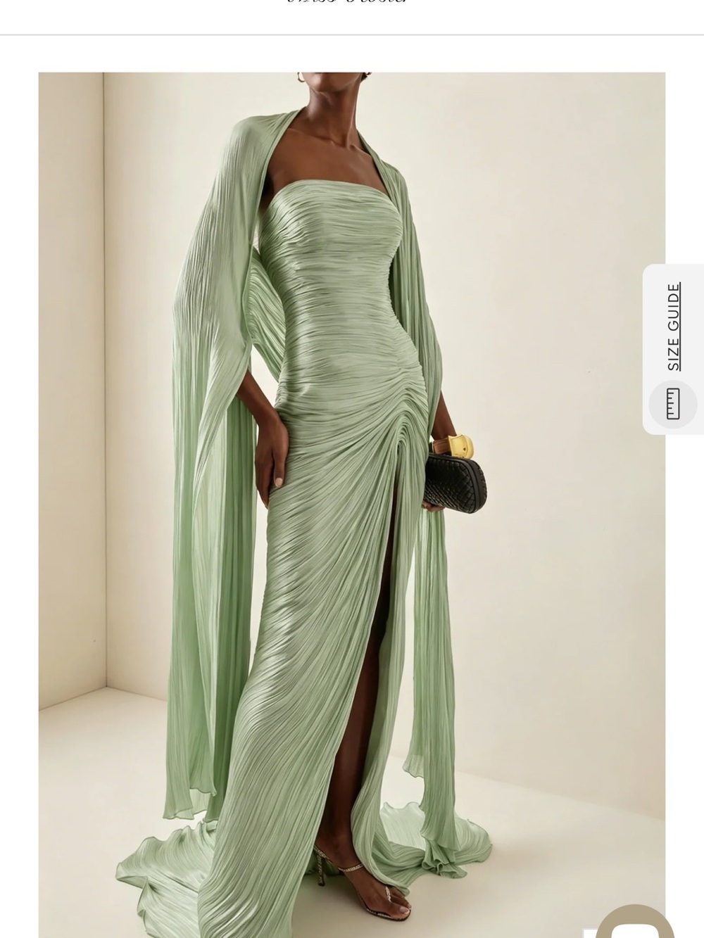 Strapless Sage Pleated Maxi Dress with Draped Cape with long drapery coverup
